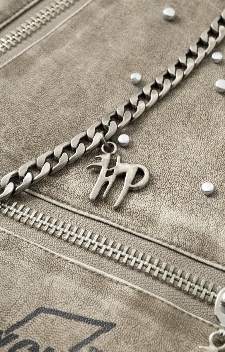 Zipper close-up and Chrome chain accessory detail on Hyde Park Moto Pant
