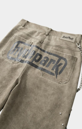 Hyde Park lightning graphic on Moto Pant Sand