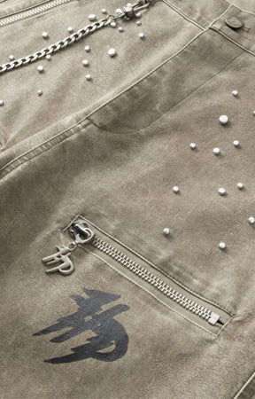 Studded embellishment detail on Hyde Park Pant Sand