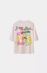 yde Park Triple Up oversized graphic t shirt pink with large back print.
