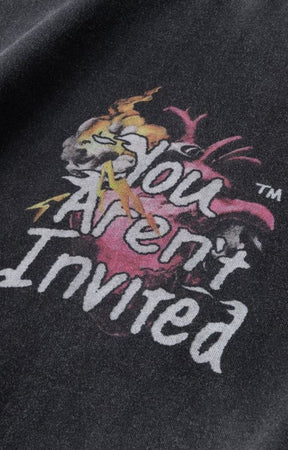 You Aren’t Invited graphic print detail on black tee