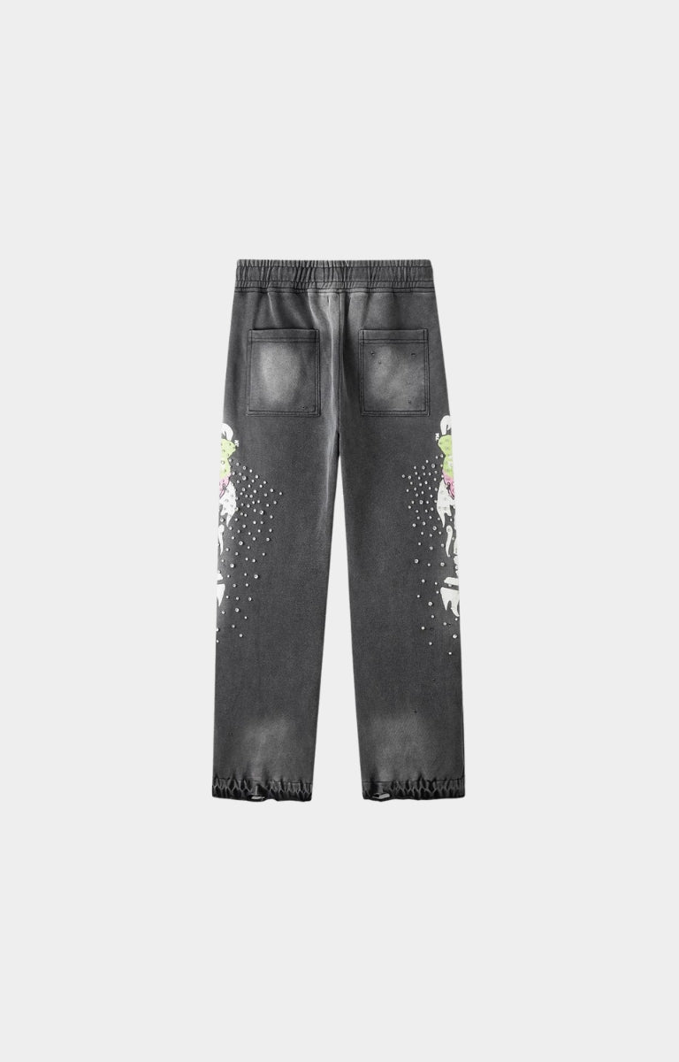 Back view of Hyde Park Easy Does It Pants Green Heart graphic black base