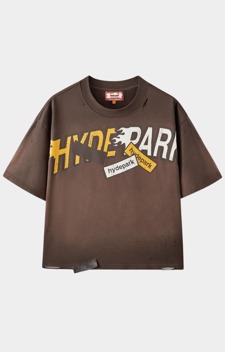 Hyde Park Rally Way Tee - Oversized Brown Cotton T-Shirt Front View