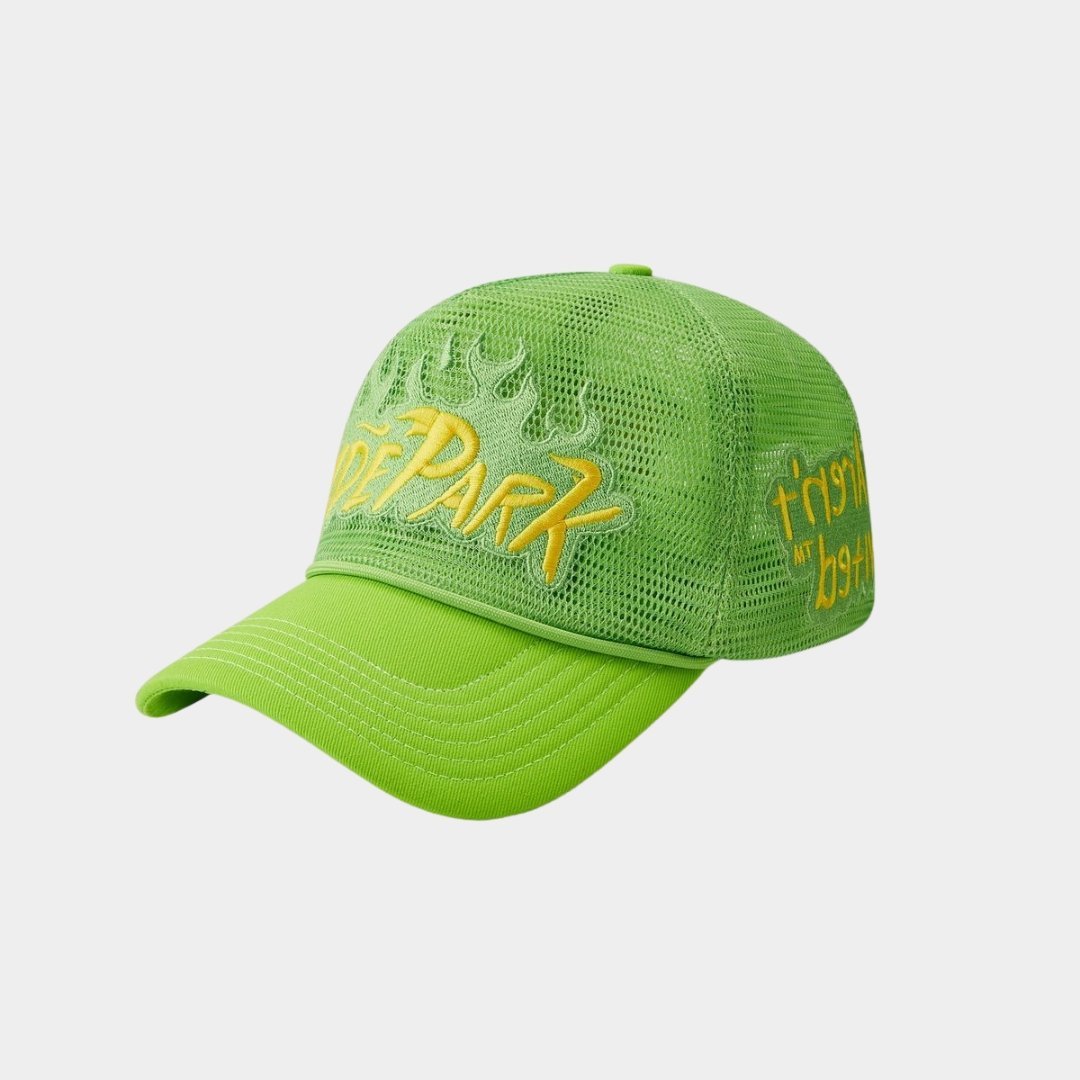 Bold Streetwear energy with the Nothing But Nut trucker Hat in green.  Elevate your cap game - the Hyde Park way.