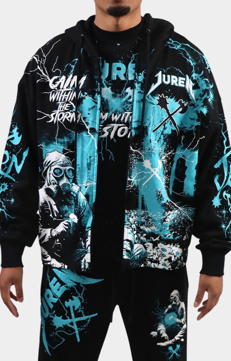Juren Calm Within the Storm OS Hoodie front with gel printed logo