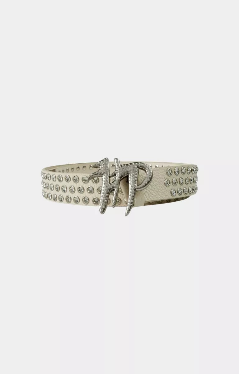 Luxury white rhinestone streetwear belt for men and women.