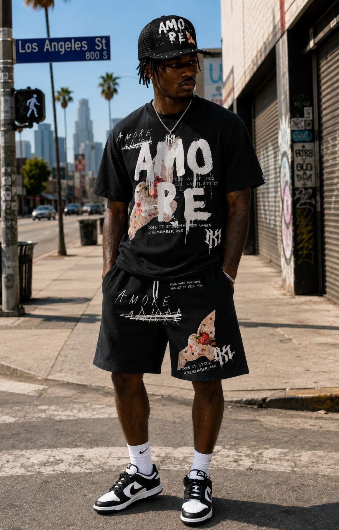 Makobi black graphic tee styled for everyday streetwear.