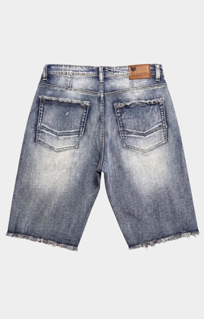 Back view of Makobi Dolore Pain Denim Shorts.