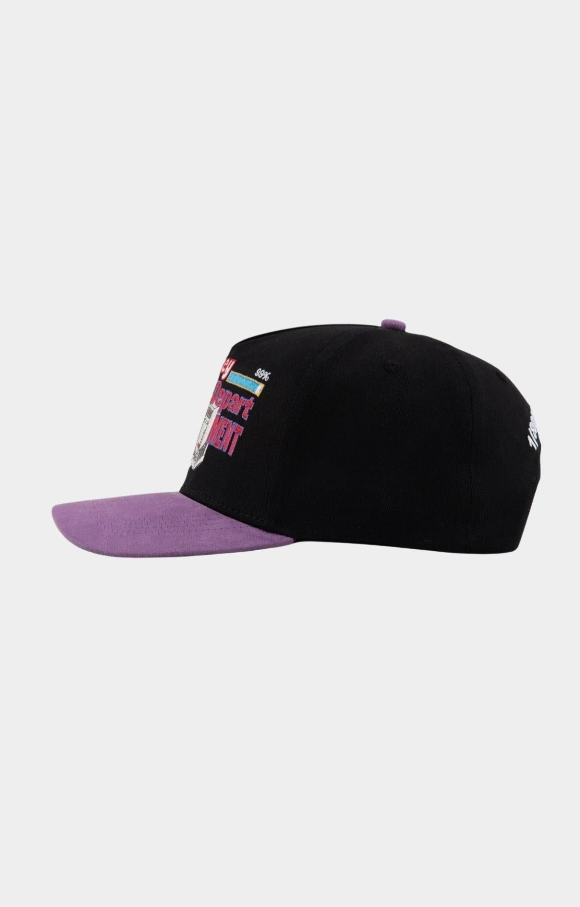 Keyboard embroidery detail on Paper Money Internet streetwear cap.