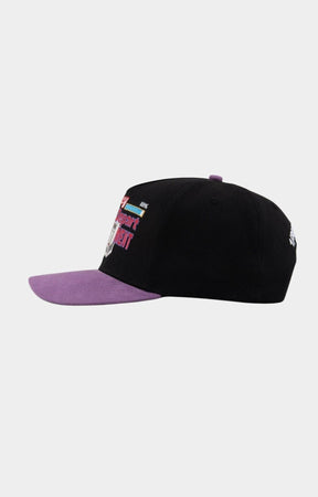 Keyboard embroidery detail on Paper Money Internet streetwear cap.