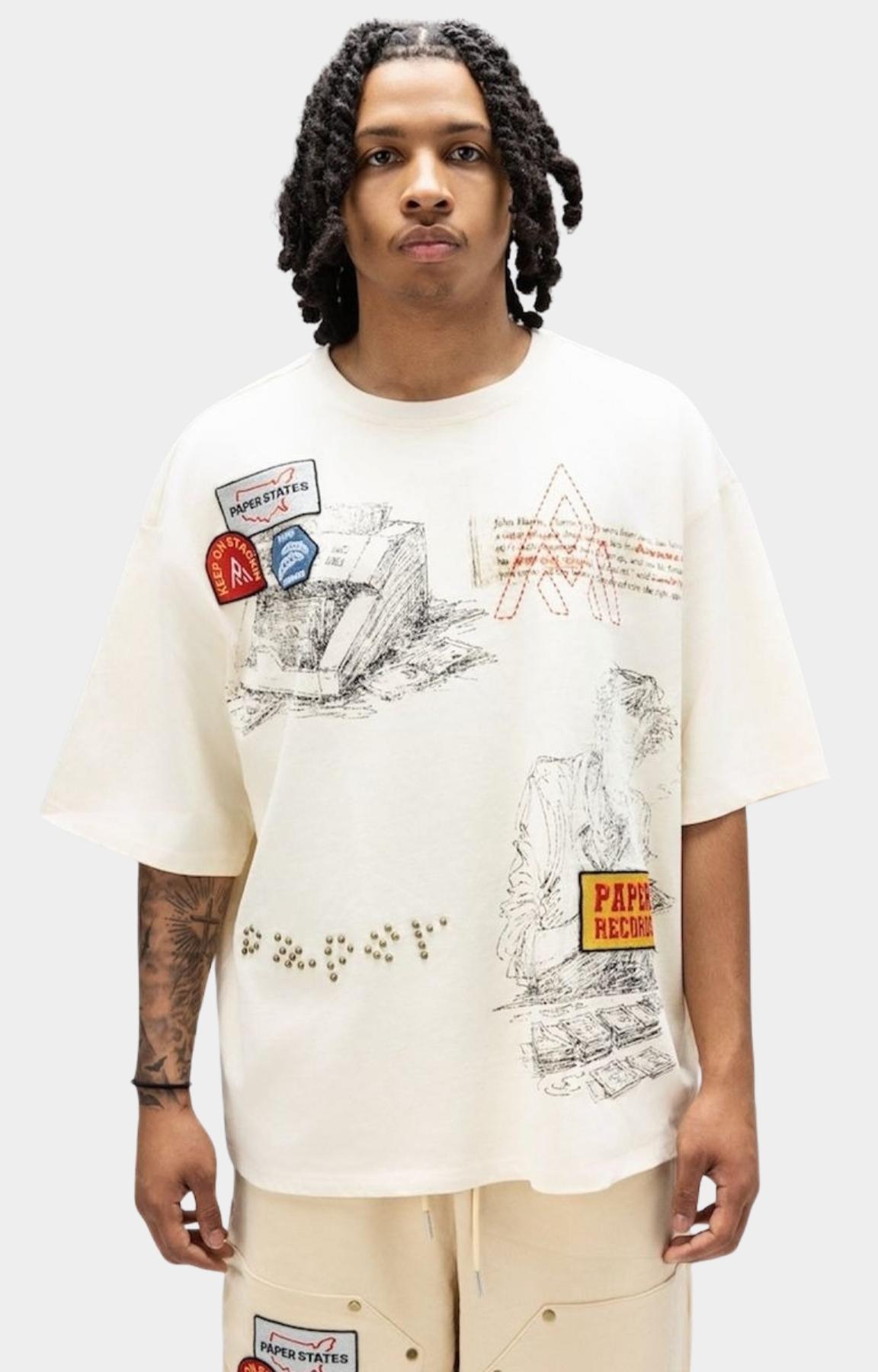 Paper Money Paper States Tee in cream front view.