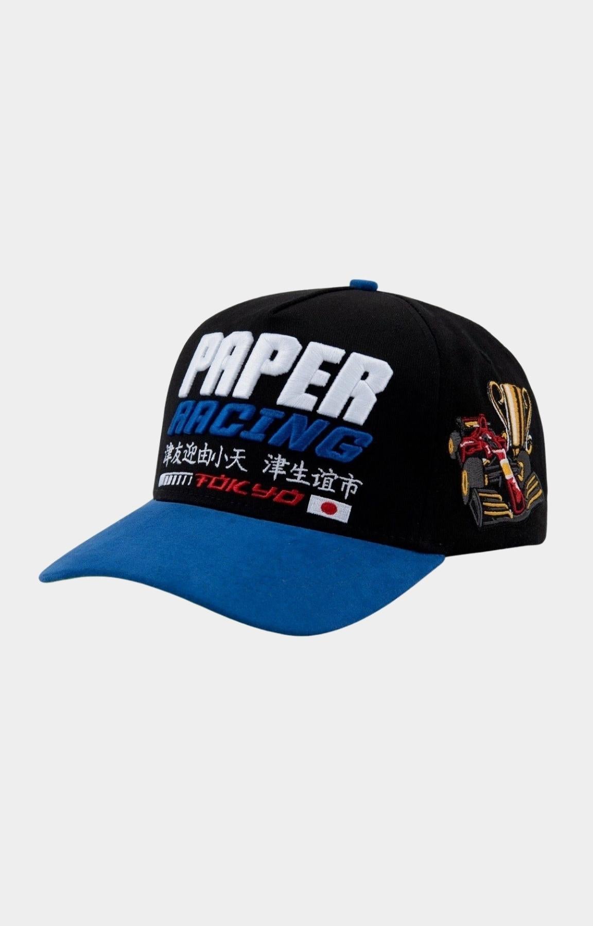 Angled view of Paper Money Paper Racing 2 snapback hat.