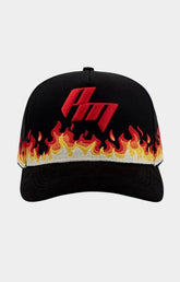 Paper Money Rags To Riches Flames Hat Black front view with embroidered PM logo.