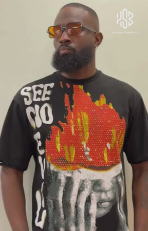 Frost See No Evil Oversized Tee - Black/Orange