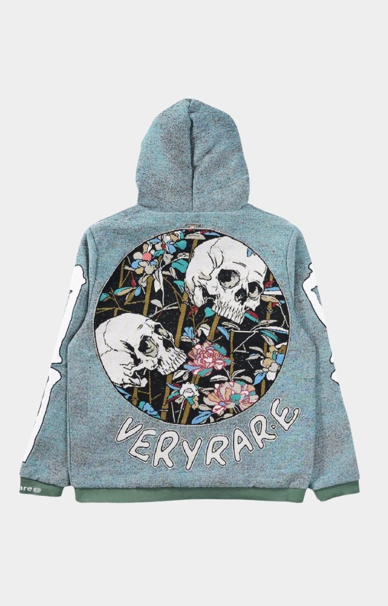 Samurai-inspired tapestry hoodie with Japanese artwork back view.