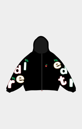 Full-zip front detail on heavyweight hoodie.