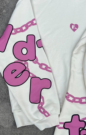 Oversized baggy sleeve fit on Red Letters pullover hoodie.