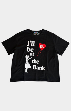 Black Red Letters graphic tee with I'll Be At The Bank artwork.