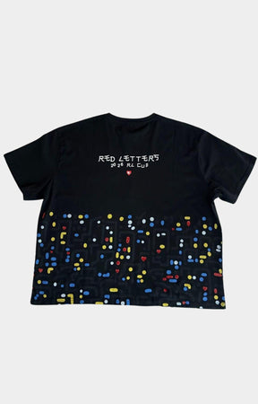 Japan inspired Red Letters streetwear graphic shirt in black.