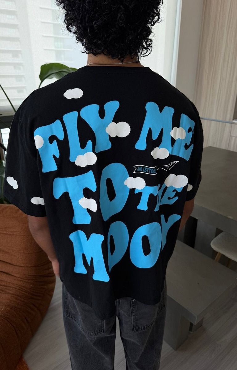 Red Letters Fly Me To The Moon Tee - Black