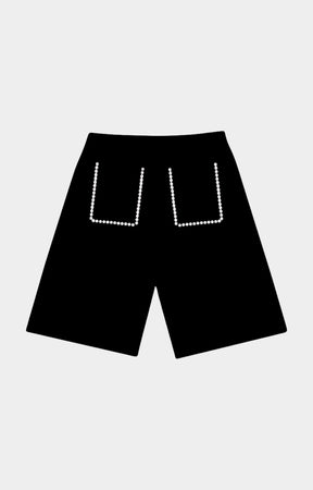 Black Red Letters premium streetwear French Terry shorts.