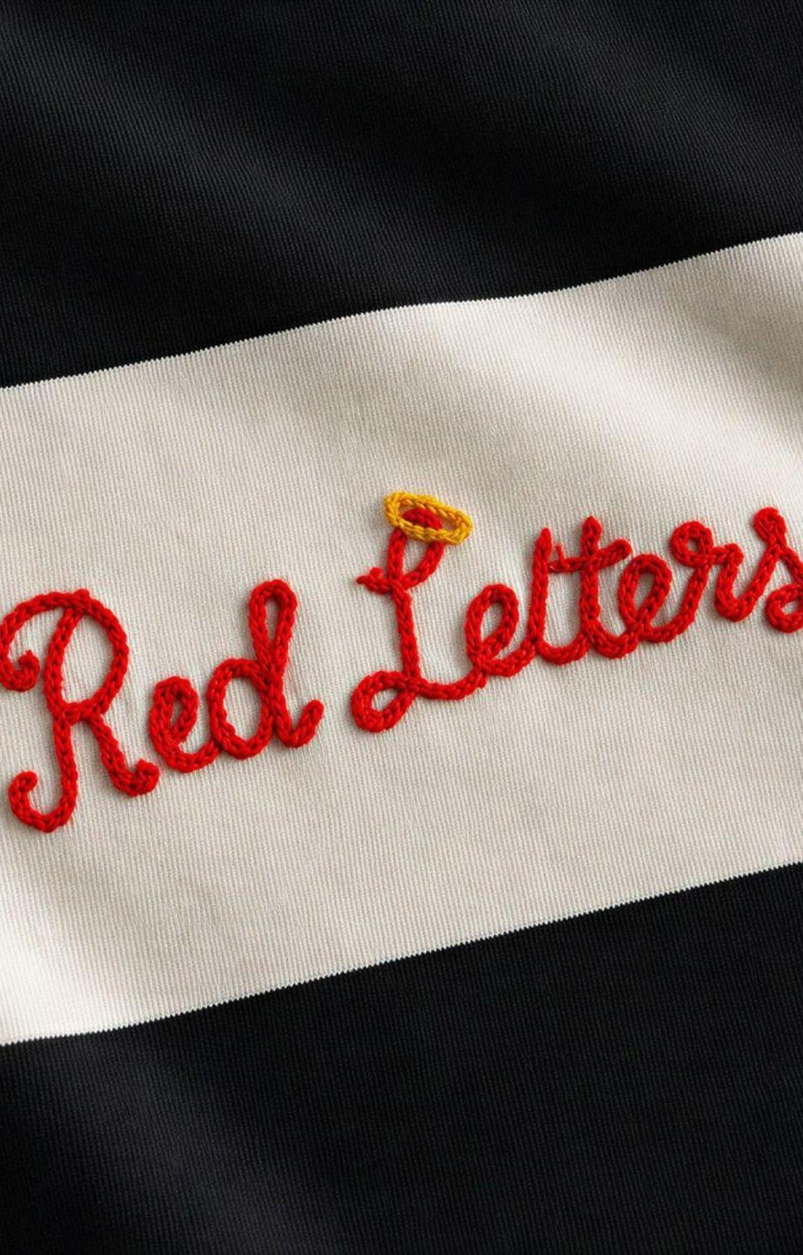 Premium cotton Red Letters black stripe crew neck tee.