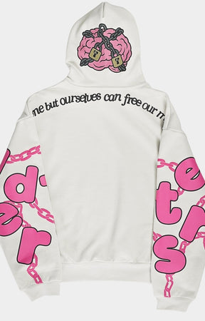 Back view of Red Letters Scattered Hoodie oversized pullover.