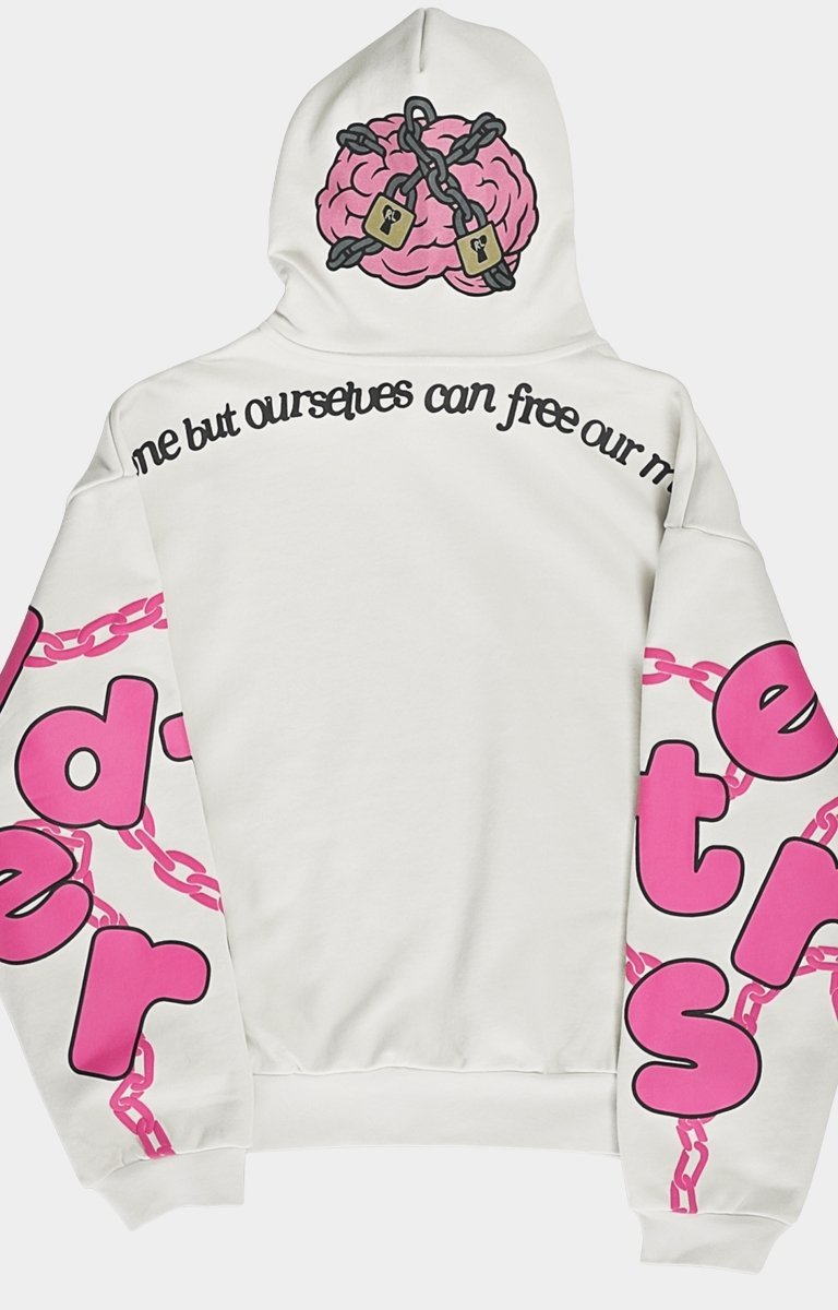 Back view of Red Letters Scattered Hoodie oversized pullover.