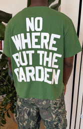 Red Letters green dropped shoulder streetwear t shirt.