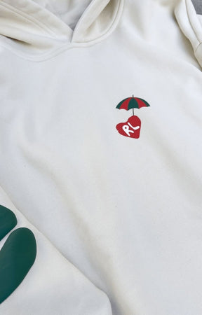 Close-up of graphic print and texture on Red Letters Main Beach Scattered Hoodie.