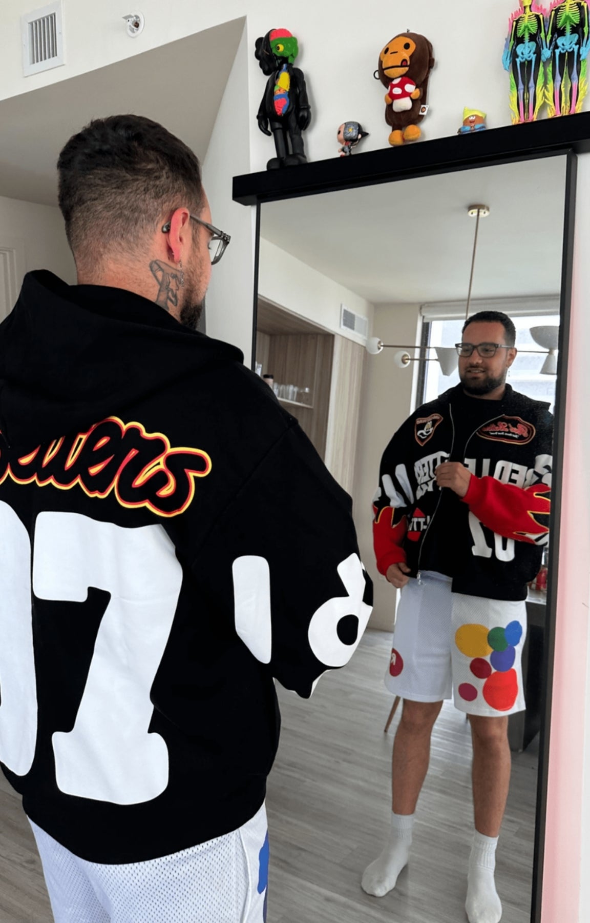 Red Letters Nashcar Scattered Zip Up Hoodie drop shoulders fit.