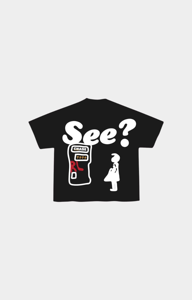Oversized Red Letters At The Bank streetwear t shirt.