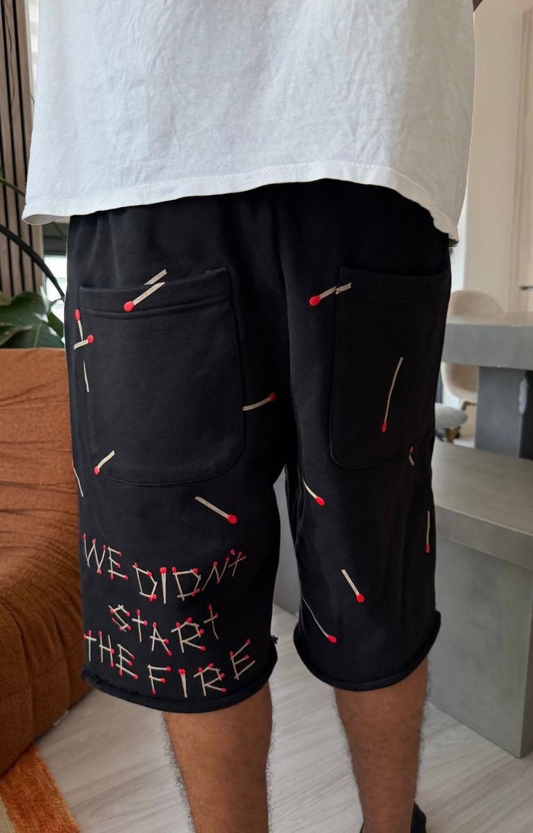 Pocket detail on Red Letters Start The Fire French Terry shorts.