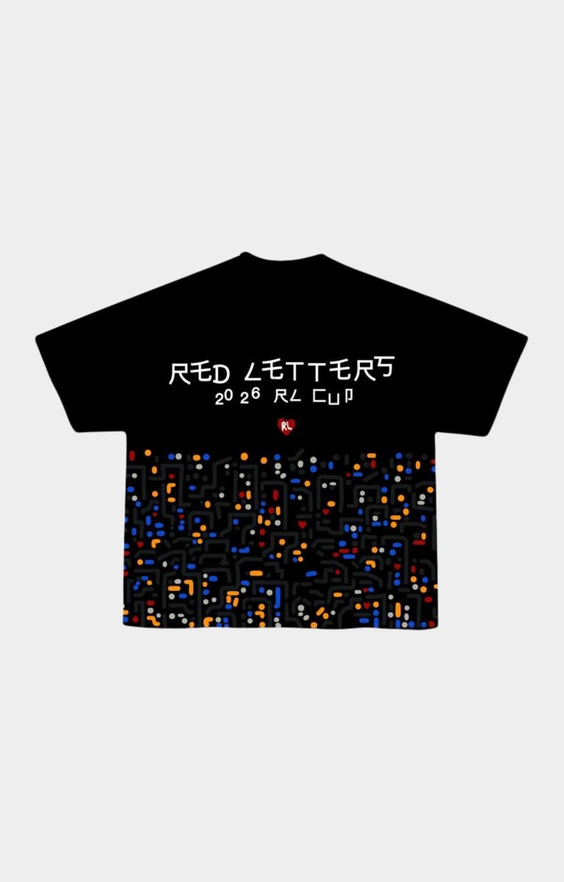 Premium cotton Red Letters black crew neck graphic t shirt.