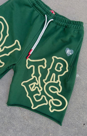 Red Letters Scattered Sweat Shorts – Custom Drawstring with Wax Tips Detail