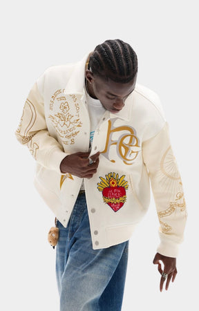 Rich Gainer White Dove jacket detailed embroidery artwork.