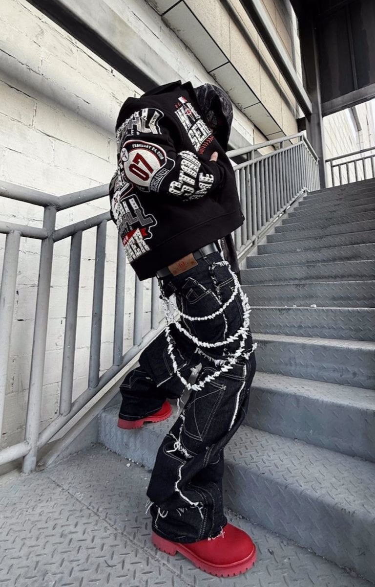 Side profile of RICHGAINER Champion bomber jacket.