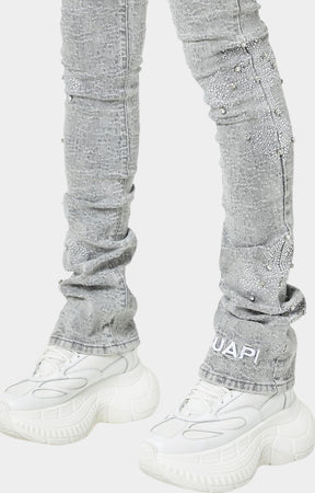 "Men’s GUAPI skinny jeans in Smoke Grey with rhinestone accents.