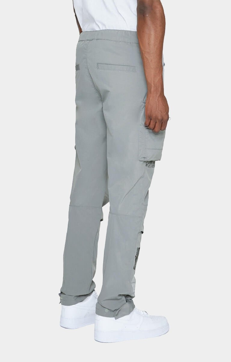 Utility detailing on Smoke Rise grey streetwear pants.
