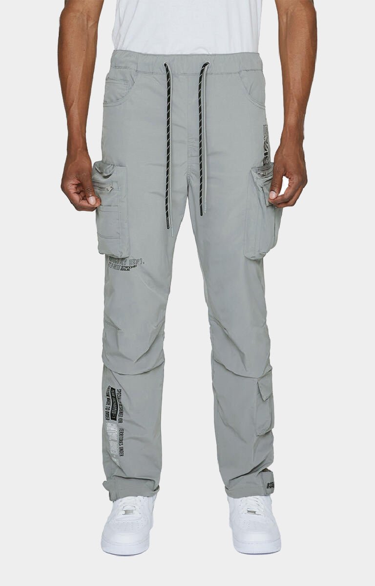 Smoke Rise Nylon Utility Pants in Grey front view.