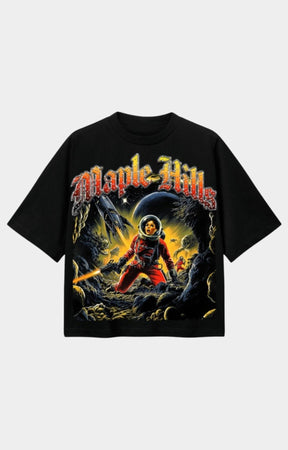 Space Ape Astro Girl rhinestone graphic t shirt in black front view.