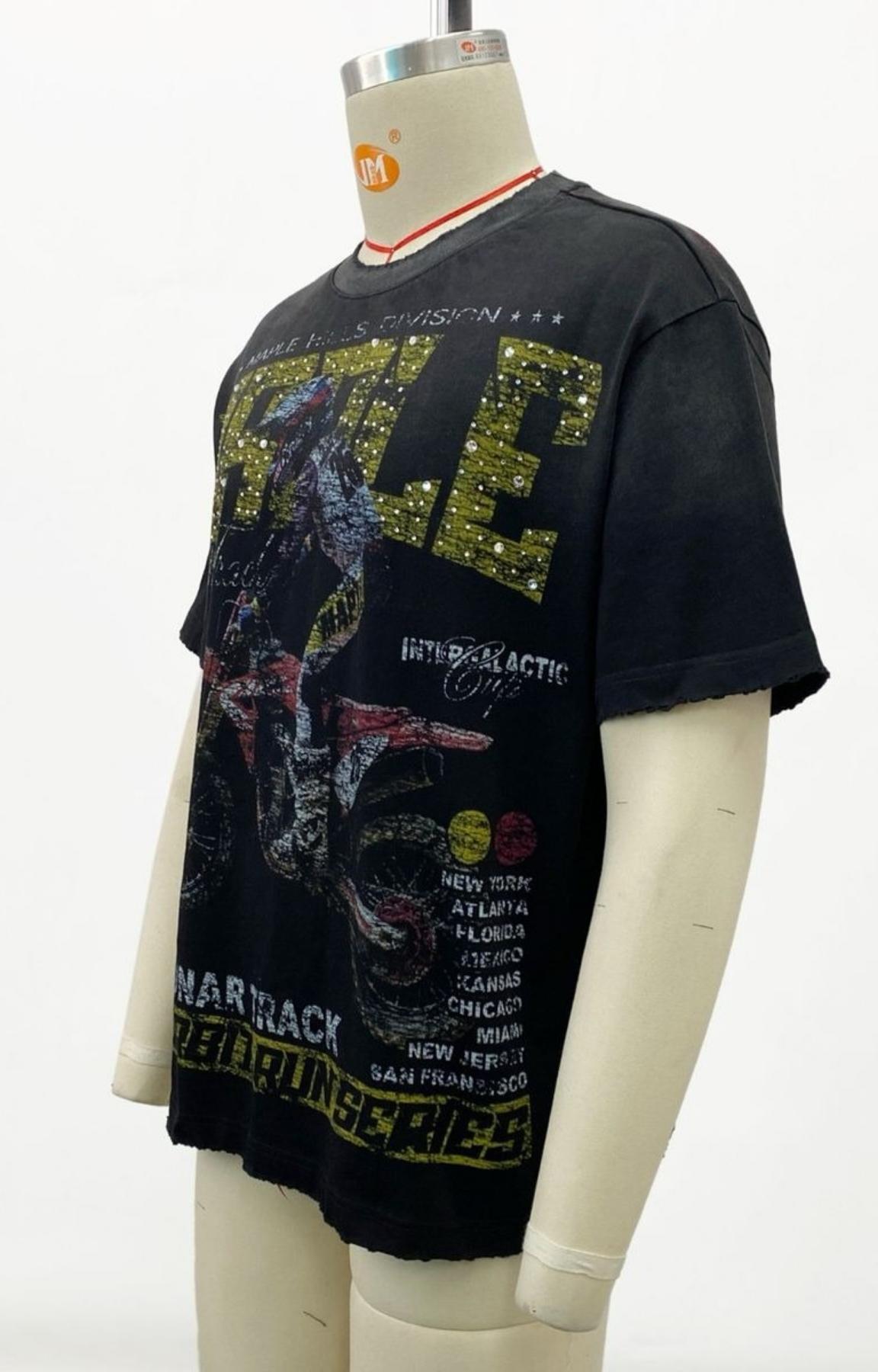 Black oversized motocross graphic t shirt by Space Ape.