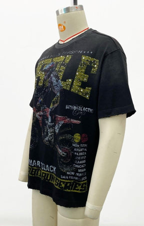 Black oversized motocross graphic t shirt by Space Ape.