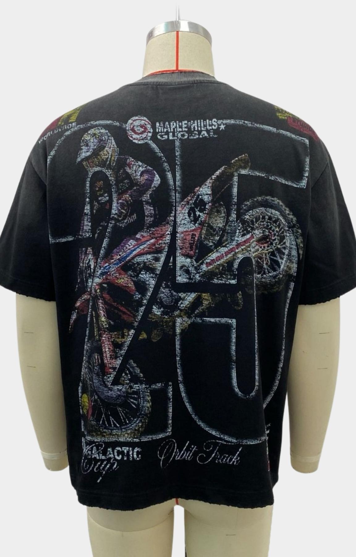 Oversized boxy fit motocross graphic t shirt in black.