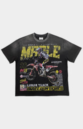 Space Ape MH Dirt Bike oversized  graphic t shirt in black front view.
