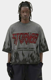Front view of Storm88 DANOR Oversized Crop Tee Grey.