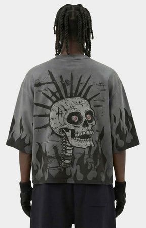 Back view of Storm88 oversized grey crop tee