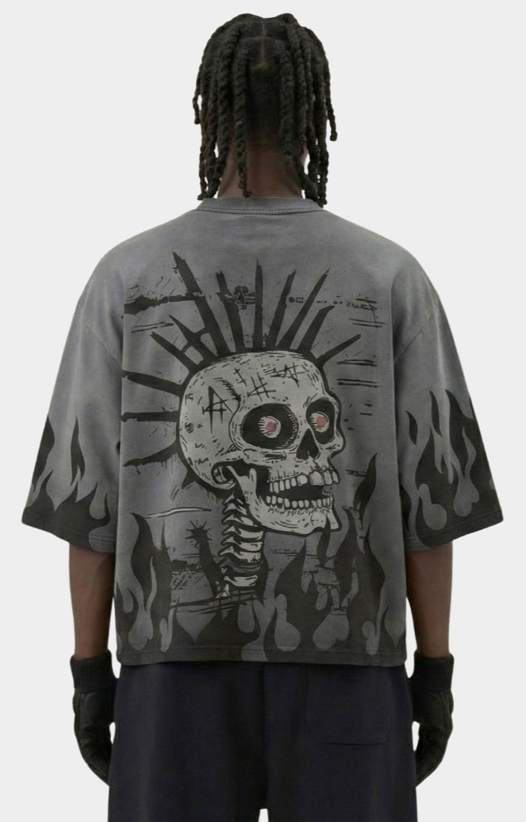 Back view of Storm88 oversized grey crop tee