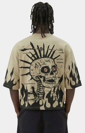 Back view of Storm88 HANIX khaki streetwear cropped t shirt.