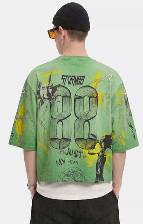 Back view of Storm88 KORA teal streetwear cropped t shirt,